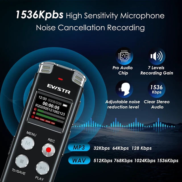 Alt view image 3 of 7 - 128GB Digital Voice Recorder Voice Activated Recorder with Playback - Upgraded Tape Recorder for Lectures, Meetings, Interviews, Audio Recorder USB Charge, MP3