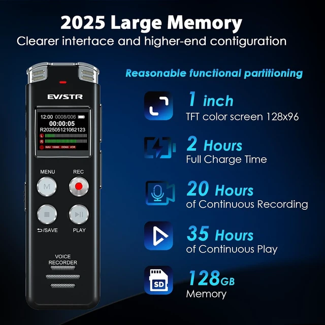 Alt view image 5 of 7 - 128GB Digital Voice Recorder Voice Activated Recorder with Playback - Upgraded Tape Recorder for Lectures, Meetings, Interviews, Audio Recorder USB Charge, MP3