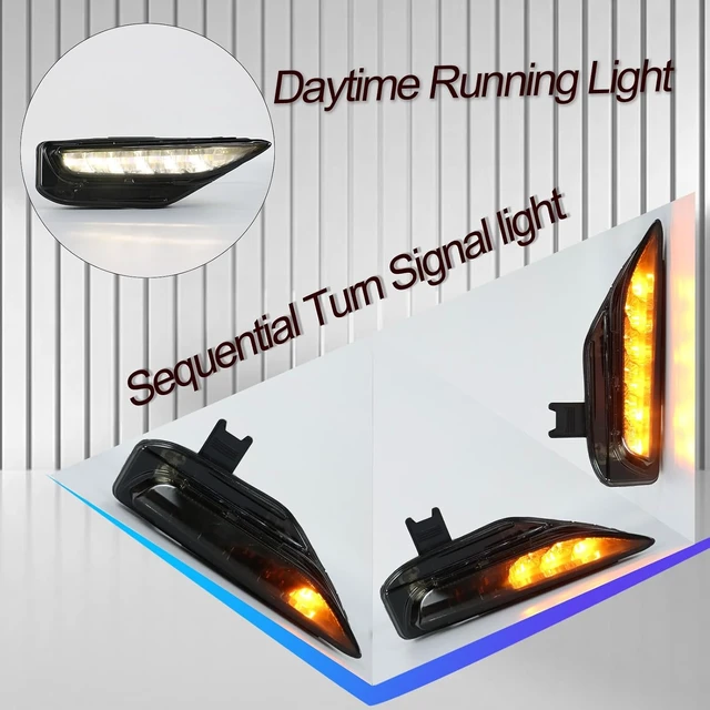Alt view image 2 of 6 - Smoked Housing LED Front Bumper Fog Lamp Daytime Running Light Turn Signal Feature Compatible with Infiniti Q50 2014-2023 White/Amber Light Accessories