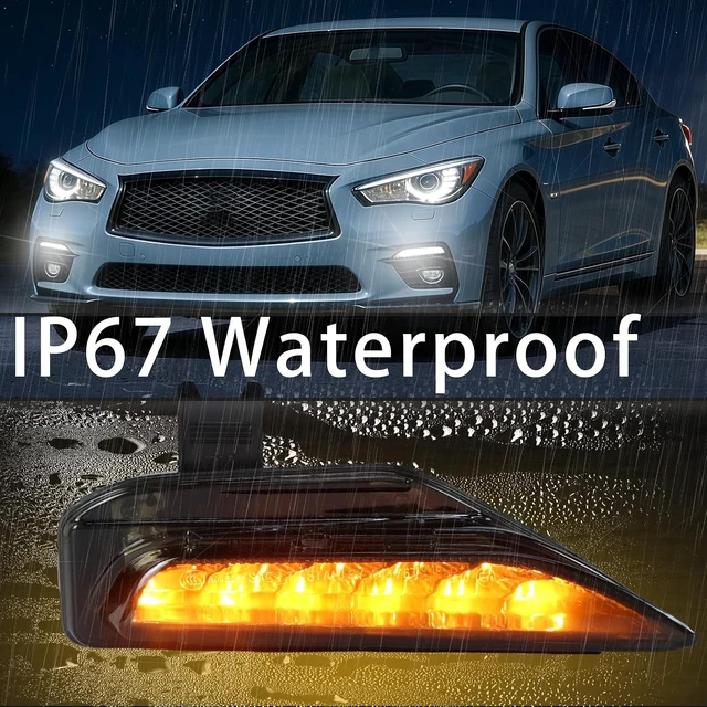 Alt view image 5 of 6 - Smoked Housing LED Front Bumper Fog Lamp Daytime Running Light Turn Signal Feature Compatible with Infiniti Q50 2014-2023 White/Amber Light Accessories