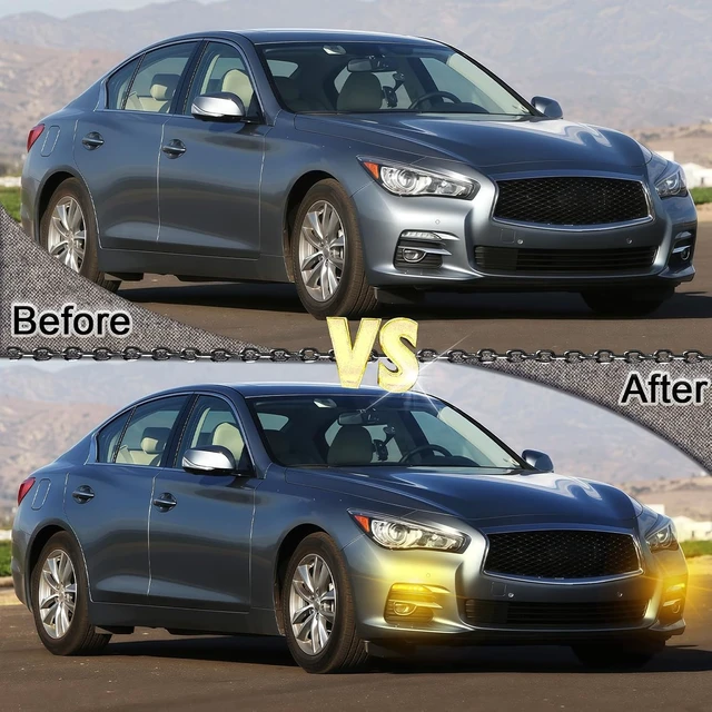 Alt view image 6 of 6 - Smoked Housing LED Front Bumper Fog Lamp Daytime Running Light Turn Signal Feature Compatible with Infiniti Q50 2014-2023 White/Amber Light Accessories
