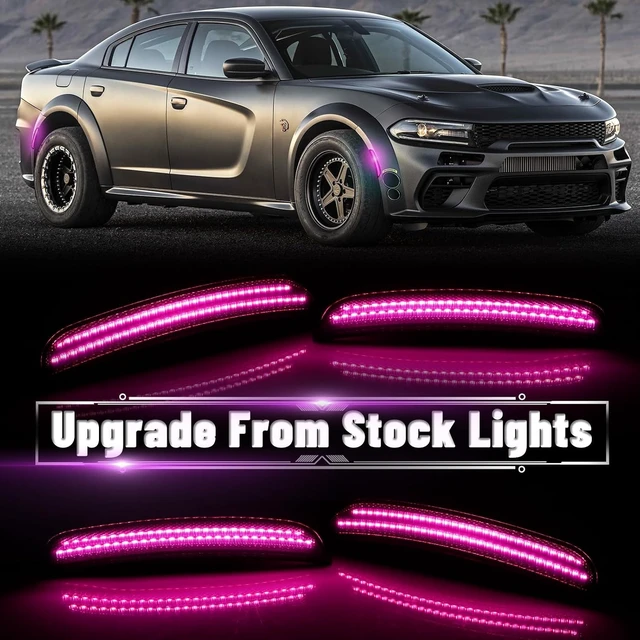 Alt view image 2 of 7 - LED Side Marker Lights for Dodge Charger 2015-2023, Smoked Lens Front&Rear Bumper Turn Signal Lamp Assembly Kit accessories,Pack of 4(Pink Purple)