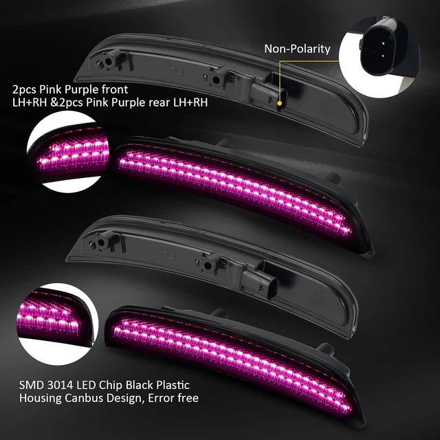 Alt view image 5 of 7 - LED Side Marker Lights for Dodge Charger 2015-2023, Smoked Lens Front&Rear Bumper Turn Signal Lamp Assembly Kit accessories,Pack of 4(Pink Purple)