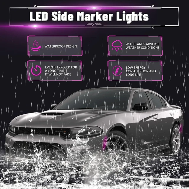 Alt view image 6 of 7 - LED Side Marker Lights for Dodge Charger 2015-2023, Smoked Lens Front&Rear Bumper Turn Signal Lamp Assembly Kit accessories,Pack of 4(Pink Purple)