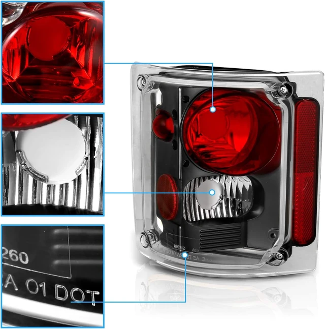 Alt view image 4 of 6 - Black Housing Replacement Tail Lights Assembly Set For 1973-1991 Chevy GMC Full Size 1500 2500 3500 Pickup - Passenger and Driver Side