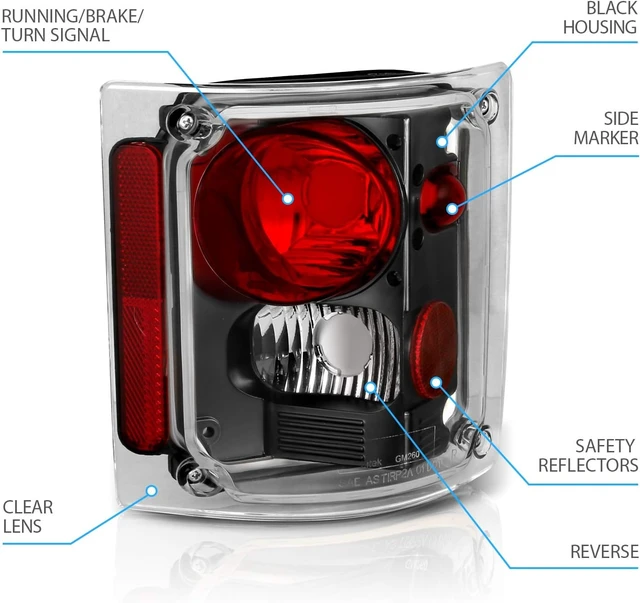 Alt view image 5 of 6 - Black Housing Replacement Tail Lights Assembly Set For 1973-1991 Chevy GMC Full Size 1500 2500 3500 Pickup - Passenger and Driver Side