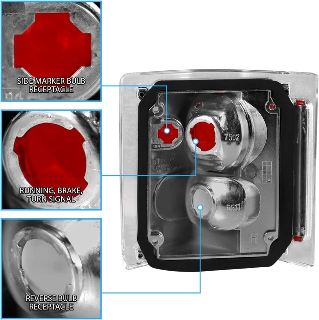 Alt view image 6 of 6 - Black Housing Replacement Tail Lights Assembly Set For 1973-1991 Chevy GMC Full Size 1500 2500 3500 Pickup - Passenger and Driver Side