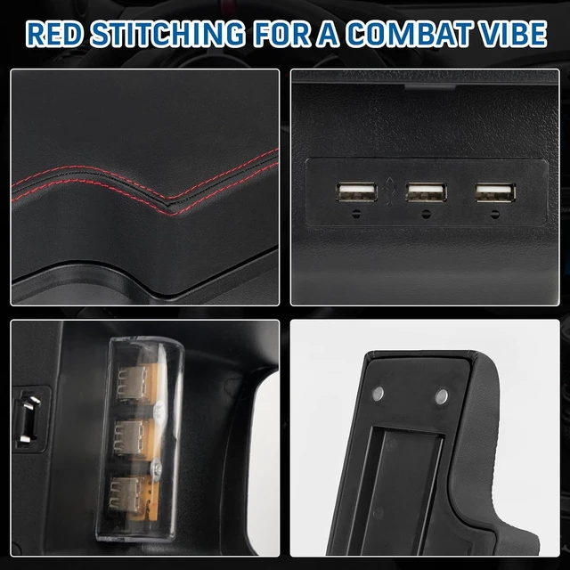 Alt view image 6 of 6 - Consoles Armrest Compatible with Nissan Juke 2010-2017 Center Console Box Armrest Box USB Charge Black with Red Stitching