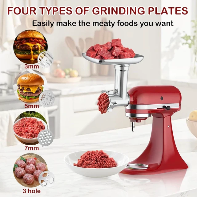 Alt view image 2 of 7 - Meat Grinder & Slicer Shredder Attachments for KitchenAid Stand Mixer, Meat Grinder with 2 Size Sausage Stuffer Tubesand and 4 Types Slicer Shredder Combination Set for Mincing Meat/Chopping Food