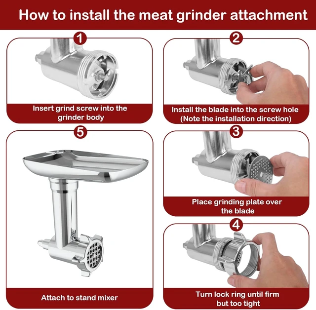 Alt view image 6 of 7 - Meat Grinder & Slicer Shredder Attachments for KitchenAid Stand Mixer, Meat Grinder with 2 Size Sausage Stuffer Tubesand and 4 Types Slicer Shredder Combination Set for Mincing Meat/Chopping Food