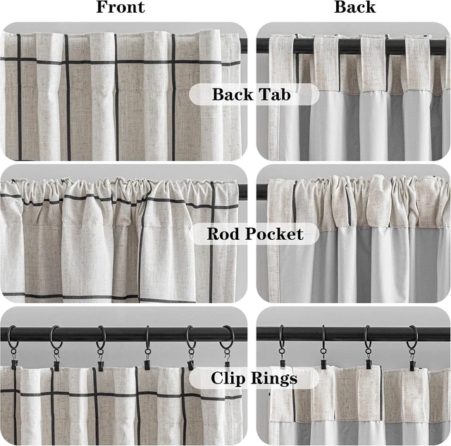 Alt view image 6 of 7 - 100% Blackout Plaid Farmhouse Linen Curtains 84 Inch Long 2 Panels Set for Living Room Double Layer Windowpane Drapes Thermal Insulated Privacy Protection Rod Pocket Back Tab, 52" W, Black