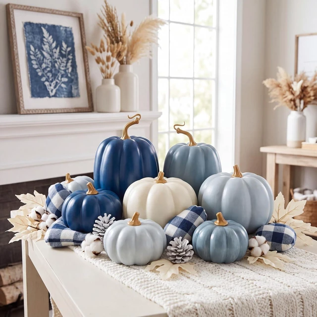 Main image of 7 Pcs Fall Pumpkins Decor, Resin Thanksgiving Table Centerpiece