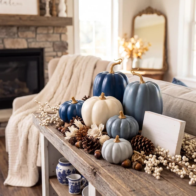 Alt view image 2 of 7 - 7 Pcs Fall Pumpkins Decor, Resin Thanksgiving Table Centerpiece