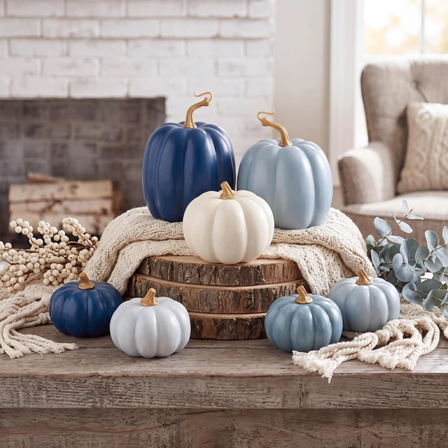 Alt view image 3 of 7 - 7 Pcs Fall Pumpkins Decor, Resin Thanksgiving Table Centerpiece