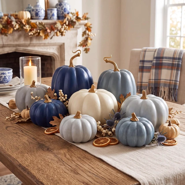Alt view image 5 of 7 - 7 Pcs Fall Pumpkins Decor, Resin Thanksgiving Table Centerpiece
