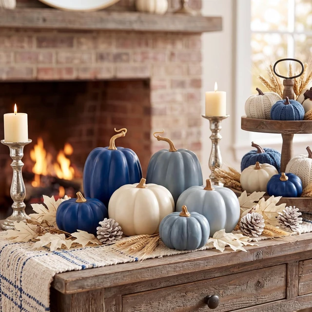 Alt view image 6 of 7 - 7 Pcs Fall Pumpkins Decor, Resin Thanksgiving Table Centerpiece
