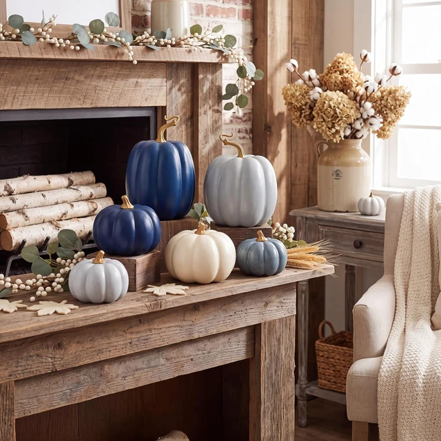 Alt view image 7 of 7 - 7 Pcs Fall Pumpkins Decor, Resin Thanksgiving Table Centerpiece