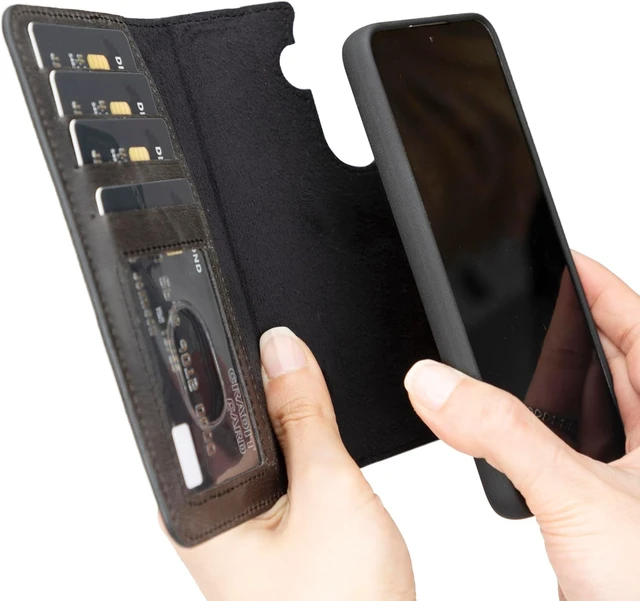 Alt view image 4 of 7 - Premium Leather Handmade Wallet Case Compatible with Galaxy - Detachable Magnetic Flip Cover with Card Holder & Kickstand (Black, Galaxy S26 Plus)