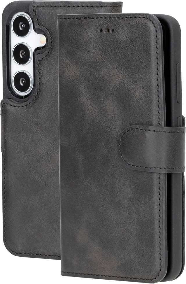 Alt view image 5 of 7 - Premium Leather Handmade Wallet Case Compatible with Galaxy - Detachable Magnetic Flip Cover with Card Holder & Kickstand (Black, Galaxy S26 Plus)