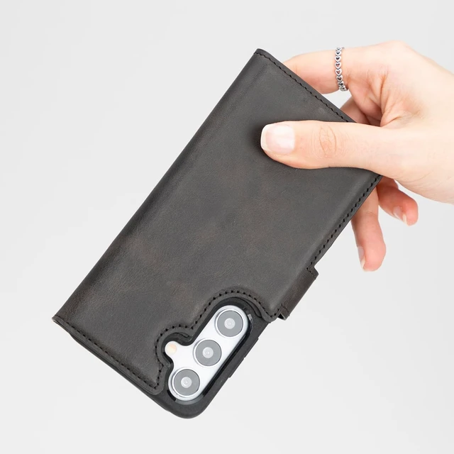 Alt view image 6 of 7 - Premium Leather Handmade Wallet Case Compatible with Galaxy - Detachable Magnetic Flip Cover with Card Holder & Kickstand (Black, Galaxy S26 Plus)