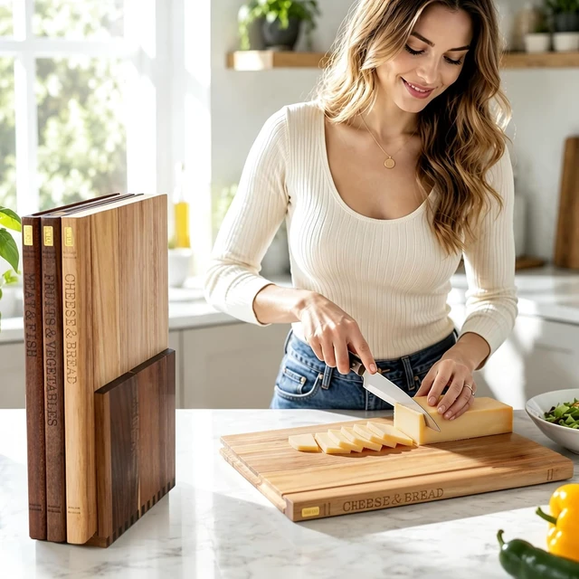 Alt view image 2 of 7 - Book Cutting Board Set with Wooden Stand for Home Cooks