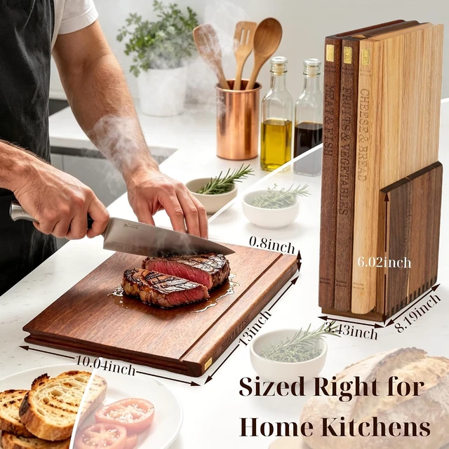 Alt view image 7 of 7 - Book Cutting Board Set with Wooden Stand for Home Cooks