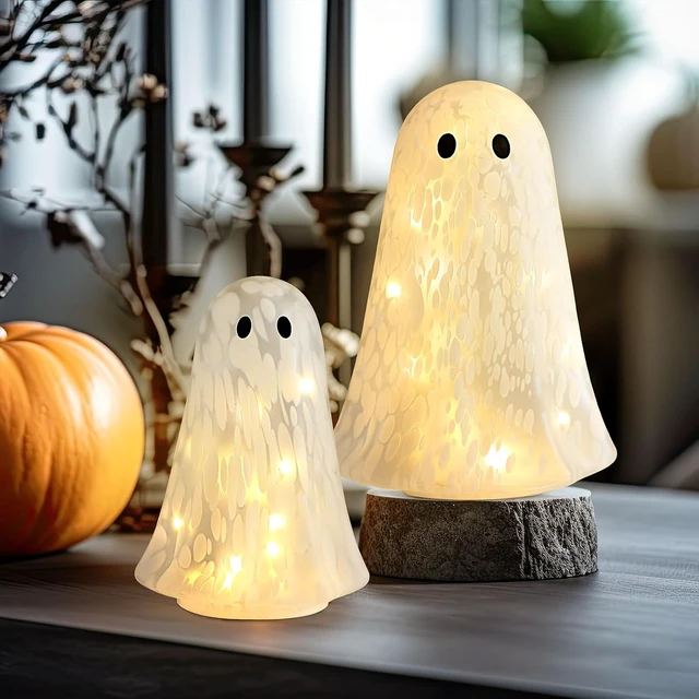 Alt view image 2 of 7 - 2 Pcs Halloween Confetti Glass Ghost Table Light up Decor