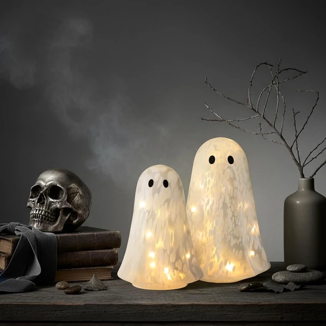 Alt view image 5 of 7 - 2 Pcs Halloween Confetti Glass Ghost Table Light up Decor