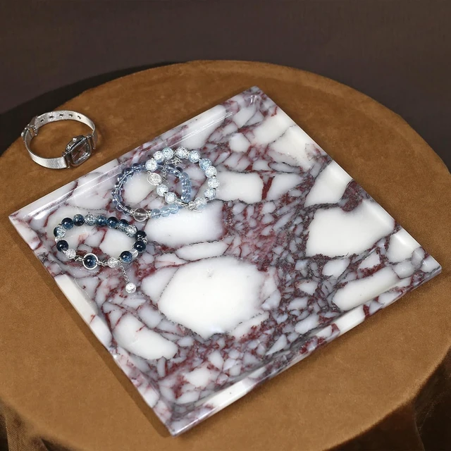 Alt view image 4 of 7 - Natural Marble Tray for Bathroom, 10" Calacatta Marble Tray Decor
