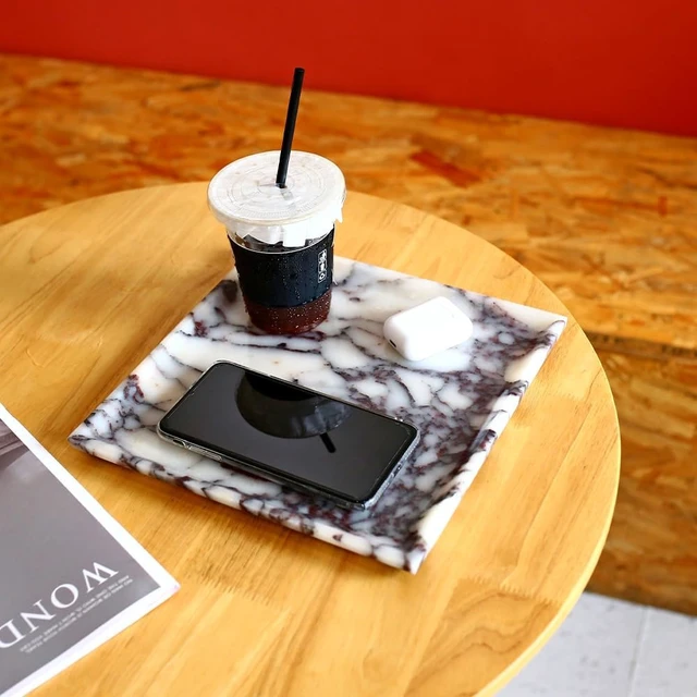 Alt view image 7 of 7 - Natural Marble Tray for Bathroom, 10" Calacatta Marble Tray Decor