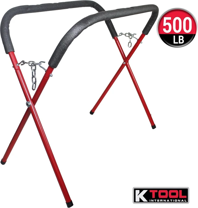 Alt view image 2 of 7 - 79750 Automotive Fender Stand for Garages, Repair Shops, and DIY, 41" x 43" x 35", 500 lbs. Capacity, Adjustable, Padded, Powder-Coated Tubular Steel, Rubber Feet, Red/Black