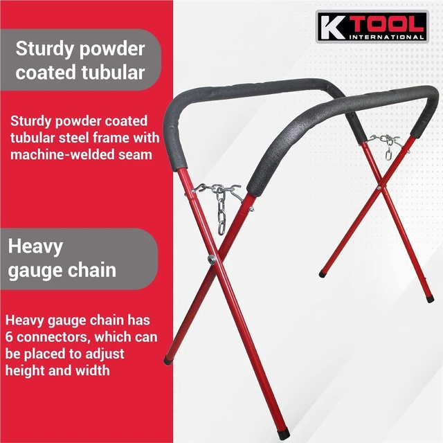 Alt view image 6 of 7 - 79750 Automotive Fender Stand for Garages, Repair Shops, and DIY, 41" x 43" x 35", 500 lbs. Capacity, Adjustable, Padded, Powder-Coated Tubular Steel, Rubber Feet, Red/Black