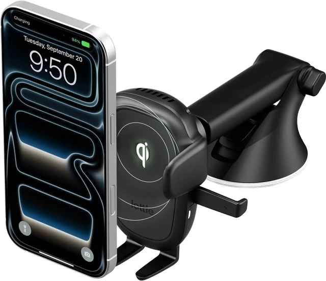 Main image of Easy One Touch Wireless 3 Dash & Windshield Car Mount, 15W Qi Fast Charging Phone Holder, One-Handed Auto Clamp, Adjustable Smartphone Mount for iPhone 17 Pro Max, iPhone 12-17, , Pixel