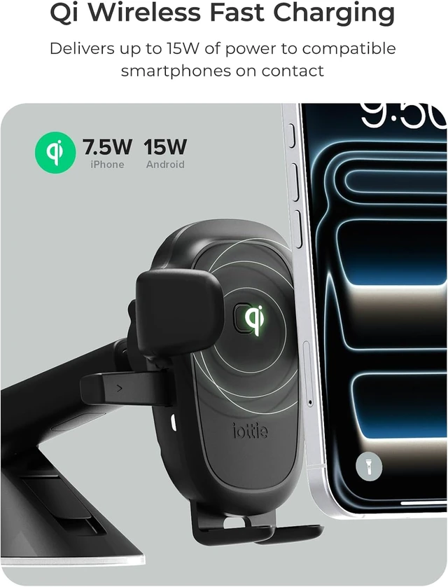 Alt view image 4 of 7 - Easy One Touch Wireless 3 Dash & Windshield Car Mount, 15W Qi Fast Charging Phone Holder, One-Handed Auto Clamp, Adjustable Smartphone Mount for iPhone 17 Pro Max, iPhone 12-17, , Pixel