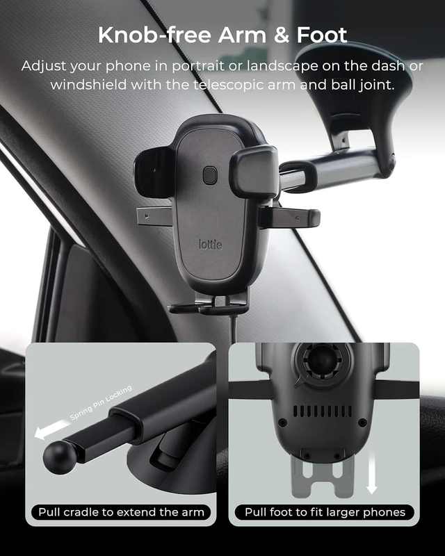 Alt view image 6 of 7 - Easy One Touch Wireless 3 Dash & Windshield Car Mount, 15W Qi Fast Charging Phone Holder, One-Handed Auto Clamp, Adjustable Smartphone Mount for iPhone 17 Pro Max, iPhone 12-17, , Pixel