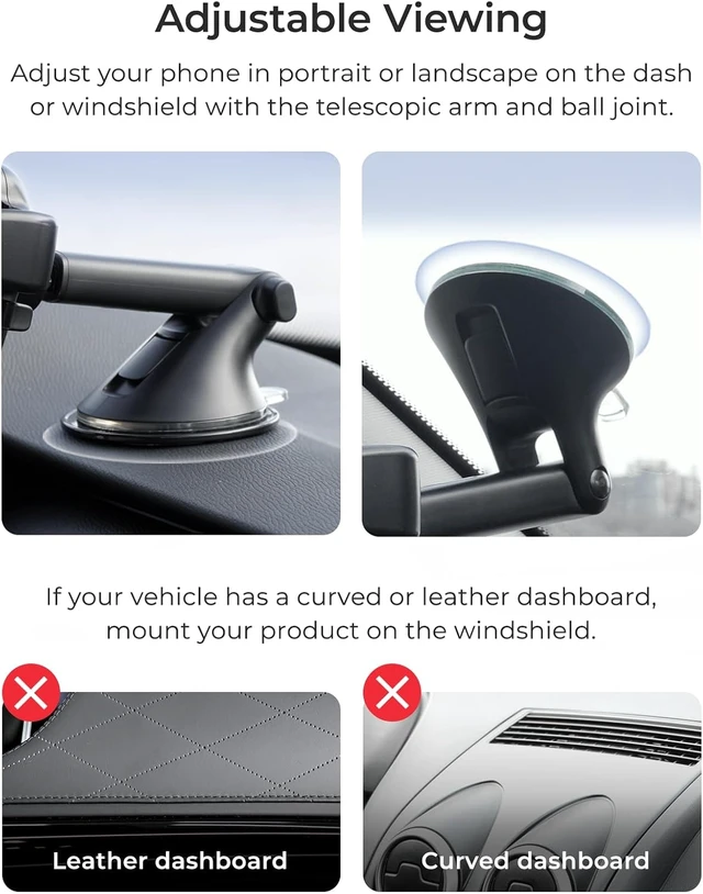 Alt view image 7 of 7 - Easy One Touch Wireless 3 Dash & Windshield Car Mount, 15W Qi Fast Charging Phone Holder, One-Handed Auto Clamp, Adjustable Smartphone Mount for iPhone 17 Pro Max, iPhone 12-17, , Pixel