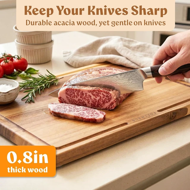 Alt view image 5 of 7 - Acacia Wood Cutting Boards for Kitchen Set of 3, Juice Groove