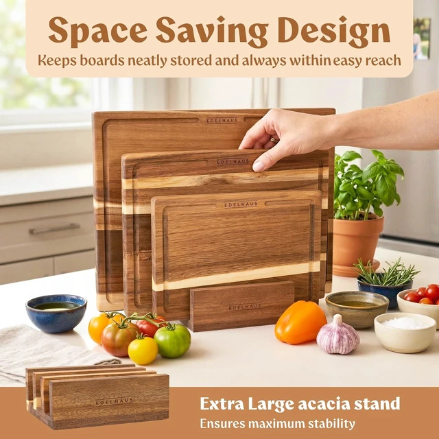 Alt view image 6 of 7 - Acacia Wood Cutting Boards for Kitchen Set of 3, Juice Groove