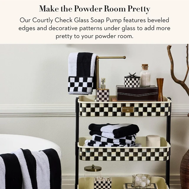 Main image of Glass Soap Pump, Black-and-White Courtly Check