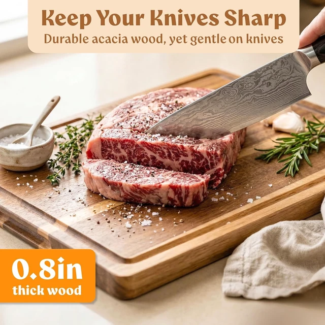 Alt view image 5 of 7 - Acacia Wood Cutting Boards for Kitchen Set of 3, Double sided