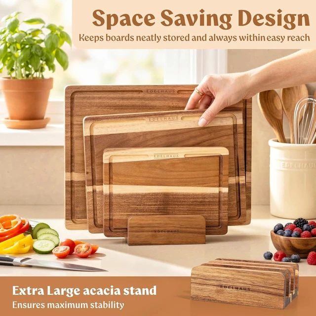 Alt view image 7 of 7 - Acacia Wood Cutting Boards for Kitchen Set of 3, Double sided
