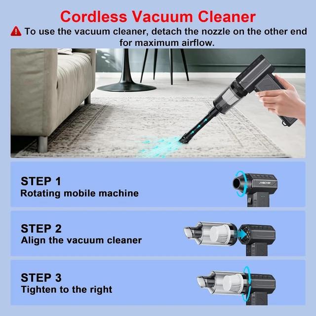 Alt view image 4 of 7 - Compressed Air Duster&Vacuum Cleaner, 3-in-1 150000RPM Cordless Air Blower