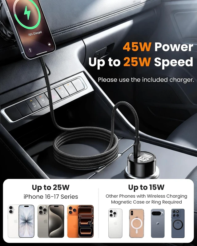 Alt view image 5 of 7 - 25W Fast Wireless Charge, Only for iPhone Magsafe Car Mount Charger