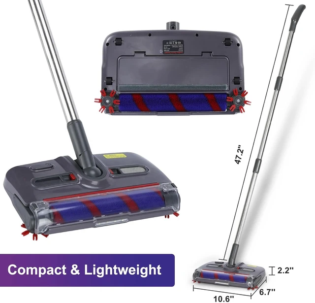 Alt view image 2 of 7 - Swivel Cordless Sweeper with LED Light,Floor Cordless Sweeper, Cordless Electric Sweeper, Rechargeable Cordless Sweeper, Hard Floor Sweeper Roller Sweeper,Lightweight Sweeper for Home Crumbs