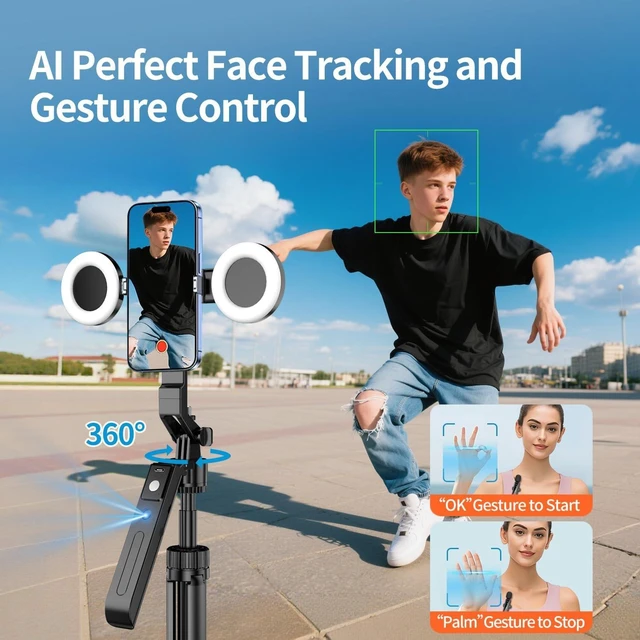 Alt view image 2 of 7 - Magnetic Vlogging Kit for iPhone/Android, 71" Auto Face Tracking Tripod for iPhone with Light, Magnetic Microphone/Remote Control, Content Creator Essentials Starter Kit for TikTok and YouTube