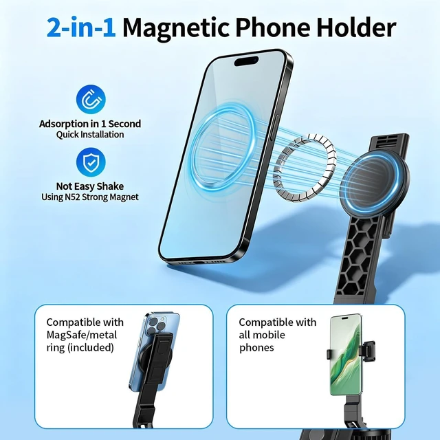 Alt view image 4 of 7 - Magnetic Vlogging Kit for iPhone/Android, 71" Auto Face Tracking Tripod for iPhone with Light, Magnetic Microphone/Remote Control, Content Creator Essentials Starter Kit for TikTok and YouTube