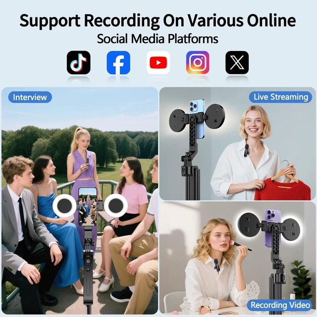 Alt view image 5 of 7 - Magnetic Vlogging Kit for iPhone/Android, 71" Auto Face Tracking Tripod for iPhone with Light, Magnetic Microphone/Remote Control, Content Creator Essentials Starter Kit for TikTok and YouTube