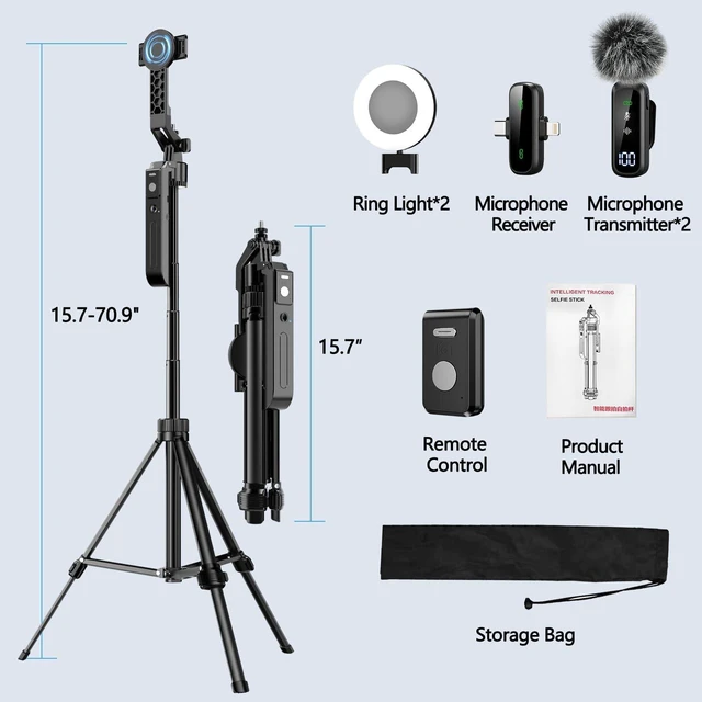 Alt view image 6 of 7 - Magnetic Vlogging Kit for iPhone/Android, 71" Auto Face Tracking Tripod for iPhone with Light, Magnetic Microphone/Remote Control, Content Creator Essentials Starter Kit for TikTok and YouTube