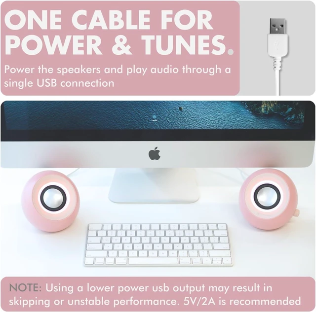 Alt view image 2 of 7 - Pink Computer Speakers for Desktop PC with RGB Lighting, Bluetooth, USB, and AUX - Triple Mode Connection, Dual 2.25" Drivers for Work and Play, Bluetooth Desktop Speakers for PC - Pink