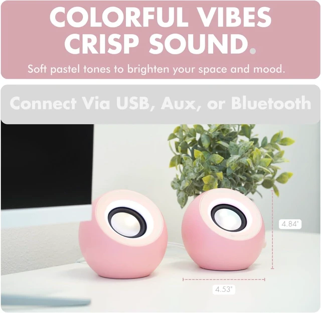 Alt view image 3 of 7 - Pink Computer Speakers for Desktop PC with RGB Lighting, Bluetooth, USB, and AUX - Triple Mode Connection, Dual 2.25" Drivers for Work and Play, Bluetooth Desktop Speakers for PC - Pink
